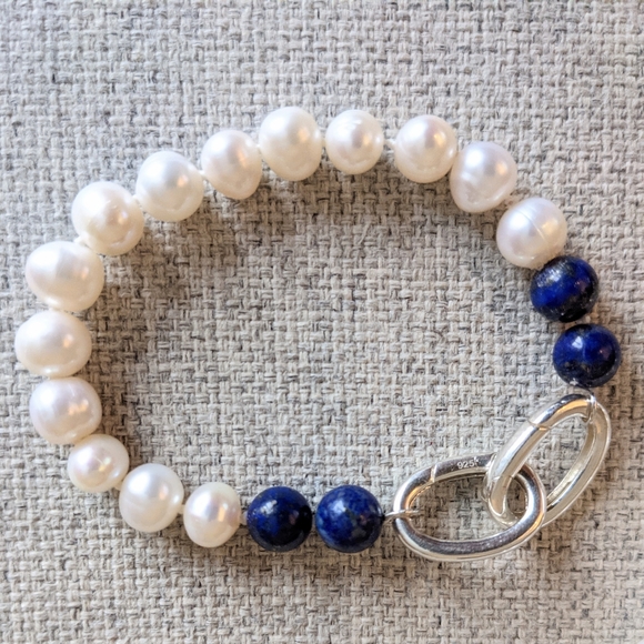 3 Way Pearl & Lapis Lazuli Choker & Bracelet - Picture 6 of 7